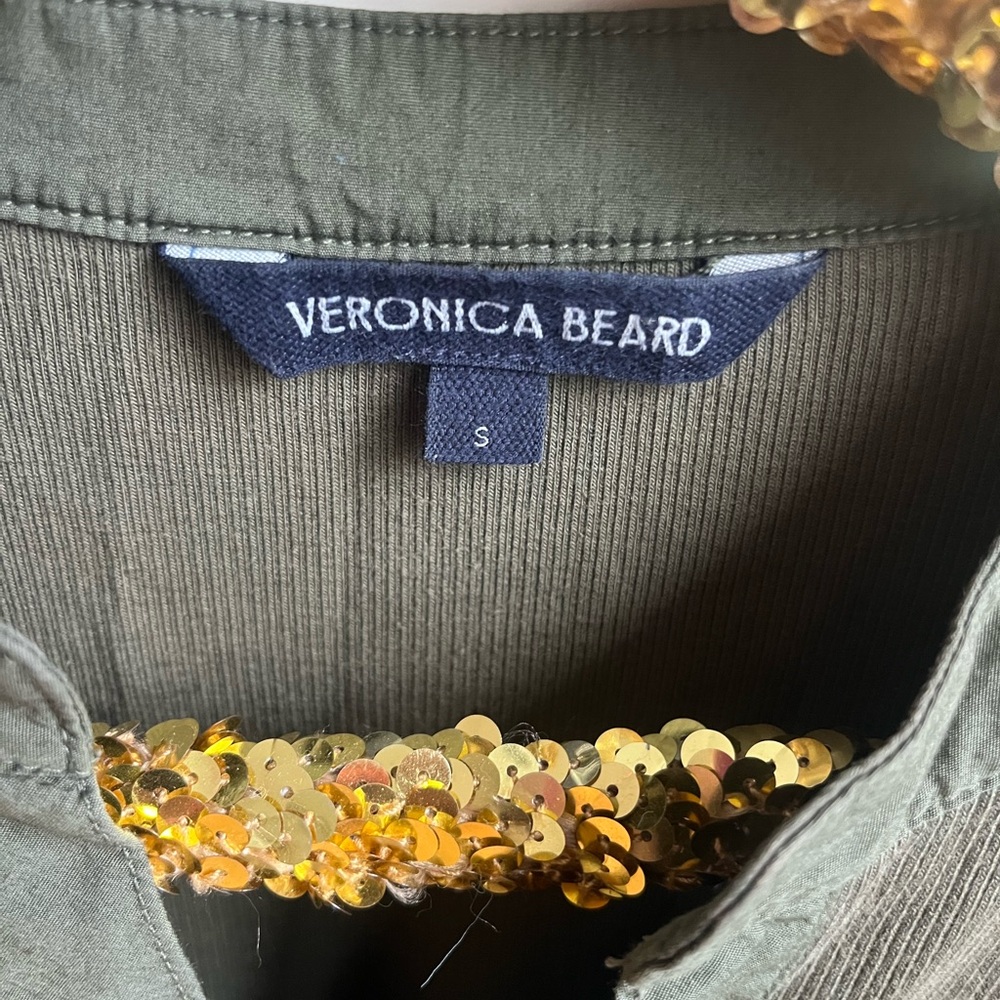 Veronica Beard Effy Woven Puff Sleeve Rib Top Olive Green - Picture 5 of 10